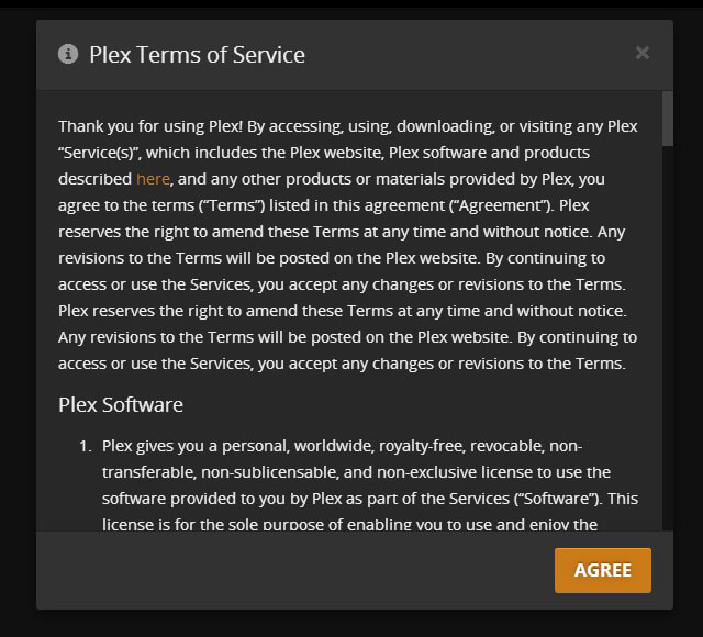 Agree to use Plex for Windows