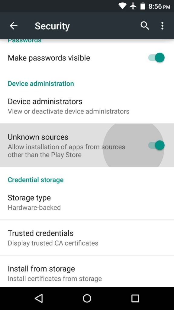 Enable unknown sources to install Mobdro app
