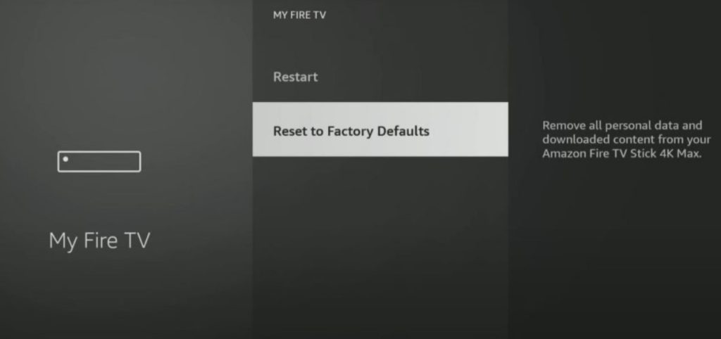 Reset to factory defaults to fix Amazon Prime Not Working
